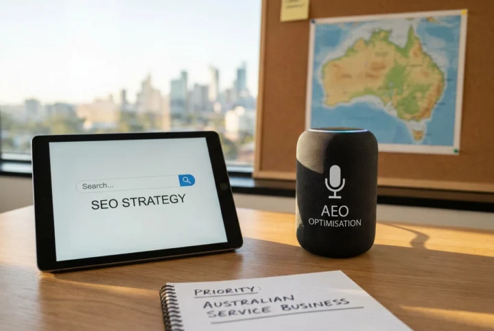 Professional header image for comparison analysis: AEO vs SEO for Australian Service Businesses: What Each D...